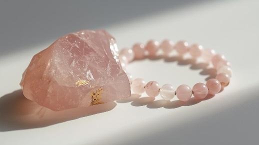 Roosa kvartsi kristall ja roosadest helmestest käevõru