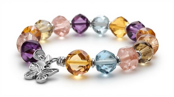 Värviliste kristallhelmestega käevõru liblika ripatsiga, kood 39712