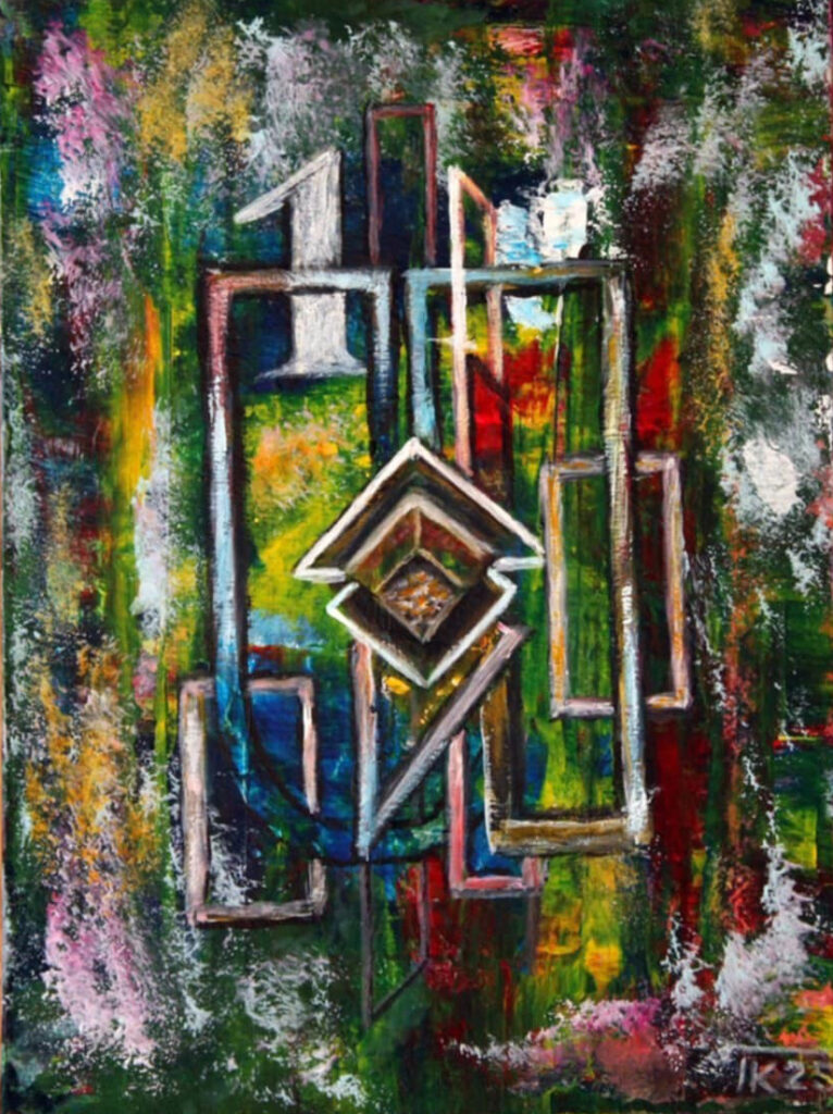 Abstraktne värvikas numbrimaal toetava liitenergia ja isikliku vibratsiooni sümbolitega